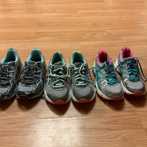 THREE PAIRS OF ASICS, SIZE 7.5